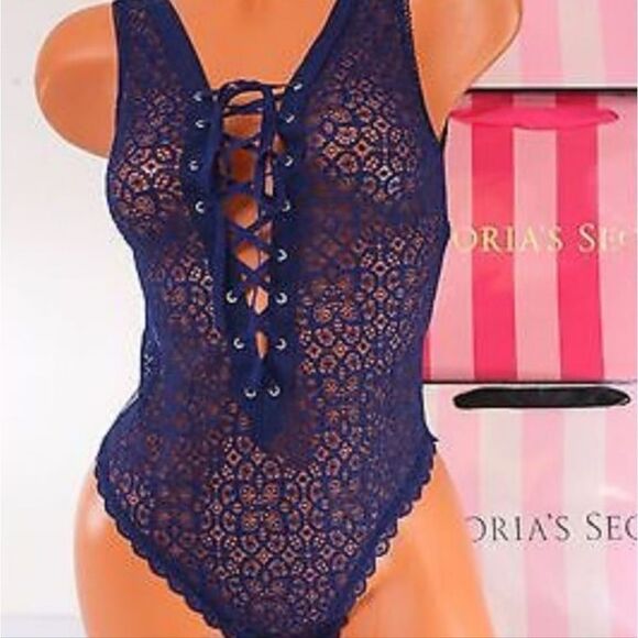 Lace-Up Blue Bodysuit - Picture 2 of 5